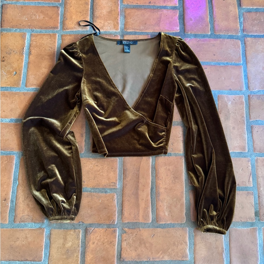 Elegant Velvet Wrap Top in Olive Green